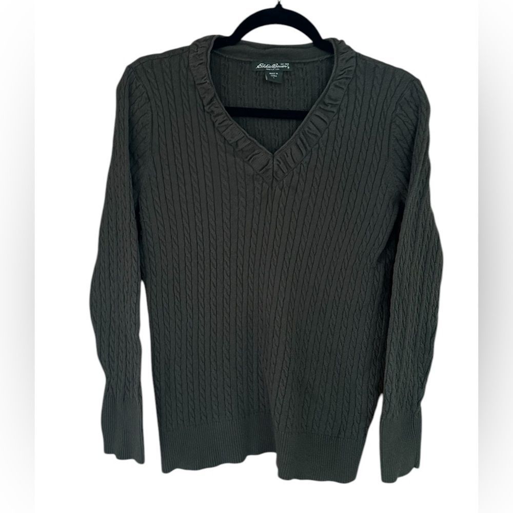 Vintage Eddie Bauer Olive Cable Knit V-Neck Longsleeve Sweater Bella Swan Large